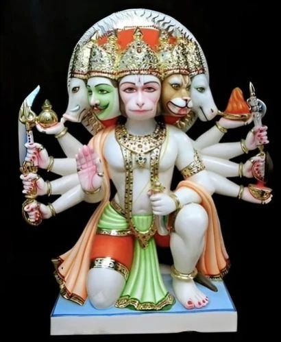 Painted Marble Panchmukhi Hanuman Statue, for Worship