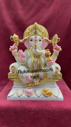 Polished Sitting Marble Ganesh Statue, for Worship, Packaging Type : Thermocol Box