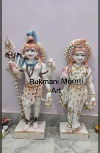 White Marble Shiv Parvati Statue, for Worship, Temple, Packaging Type : Carton Box