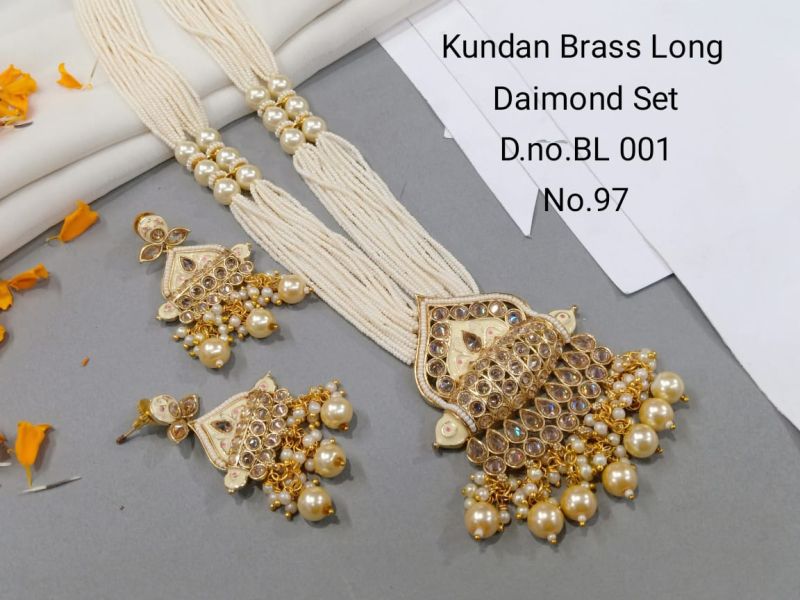 Kundan Brass Long Necklace Set, Style : Modern