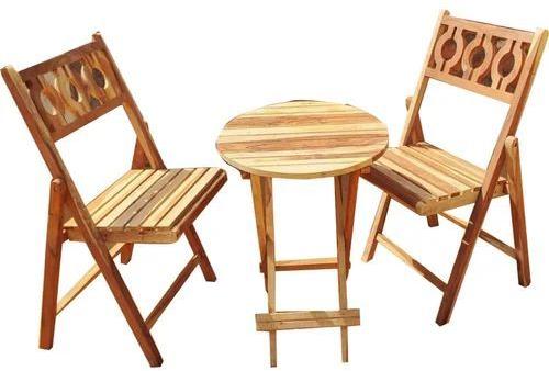 Brown Wooden Folding Table and Chair Set