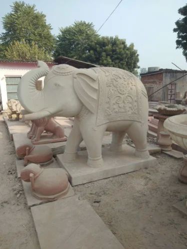 Sandstone Elephant Statue, Style Type : Natural