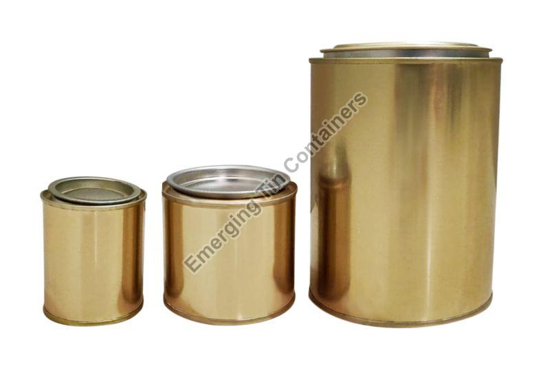 Cylindrical Golden Round Plain Tin Container, for Paint Packaging