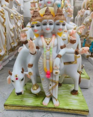 12 Inch Marble Dattatreya Statue, for Shiny, Dust Resistance, Color : White