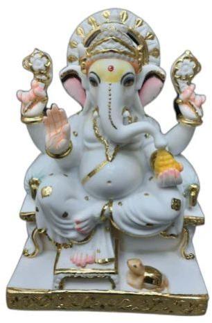 12 Inch White Marble Ganesh Statue, for Shiny, Dust Resistance