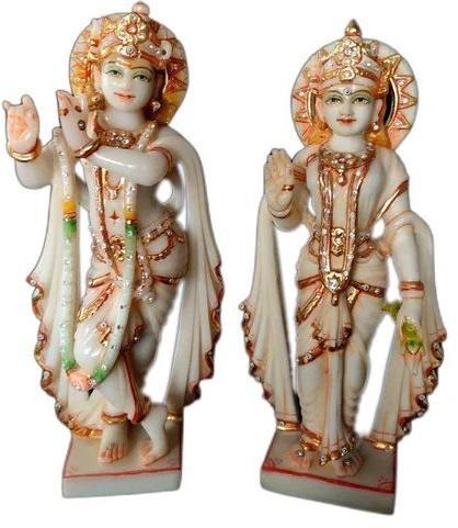 15 Inch White Marble Radha Krishna Statue