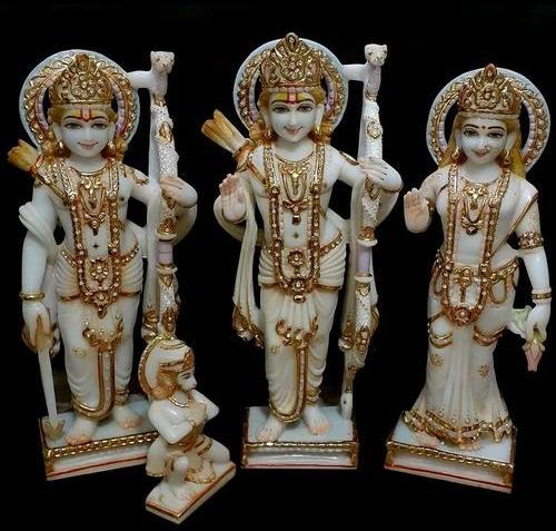 White 18 Inch Marble Ram Darbar Statue, For Worship, Pattern : Painted