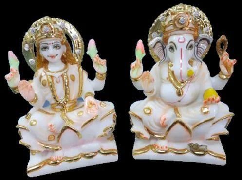 6 Inch Marble Laxmi Ganesh Statue