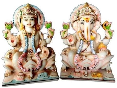 9 Inch Marble Laxmi Ganesh Statue