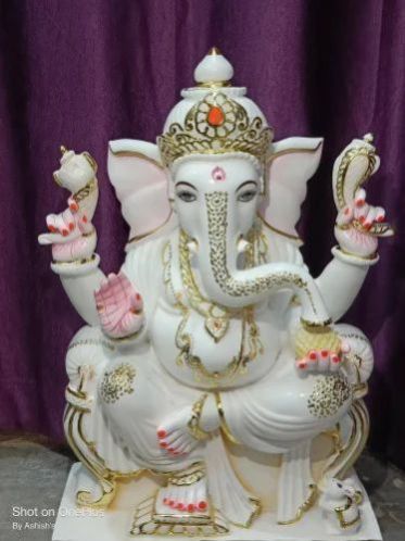 White Plain Marble Ganesh Statue