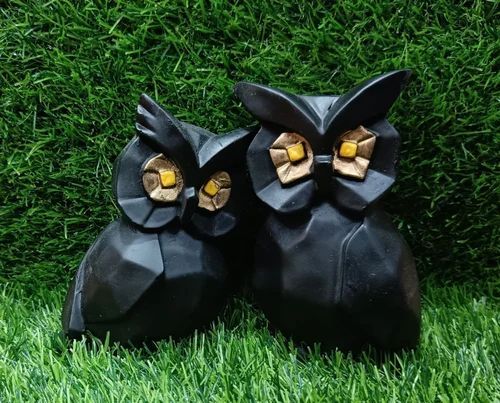Black Polished Resin Owl Couple Sculpture, for Interior Decor, Style : Antique