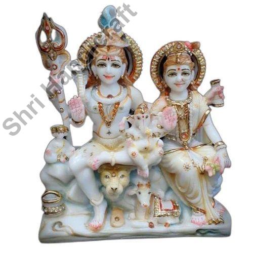 White 12 Inch Marble Shiv Parivar Statue, Pattern : Painted