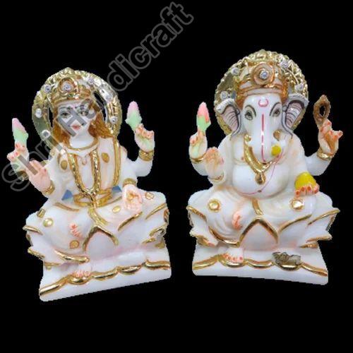 White 6 Inch Marble Laxmi Ganesh Statue, Pattern : Painted