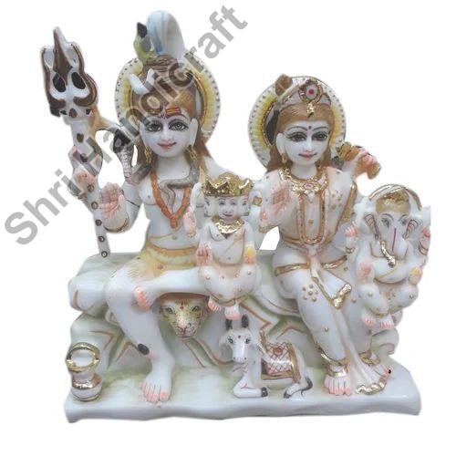 White 9 Inch Marble Shiv Parivar Statue, Pattern : Painted