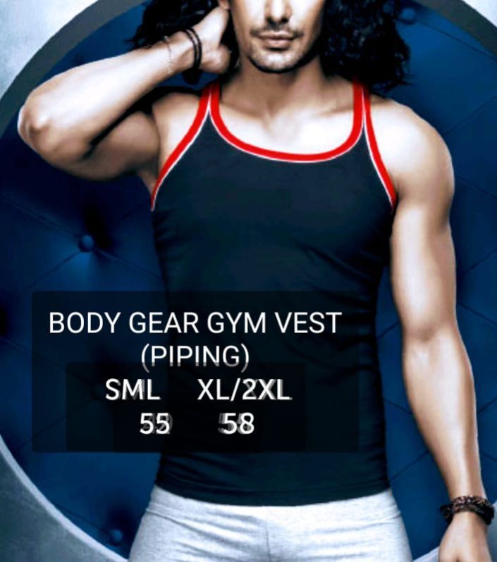Cotton Plain Rockers Piping Gym Vest, Gender : Male