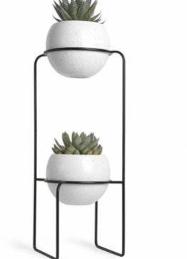 White Round Polished Metal 2 Tiered Planter Set, For Outdoor Use, Indoor Use, Pattern : Plain