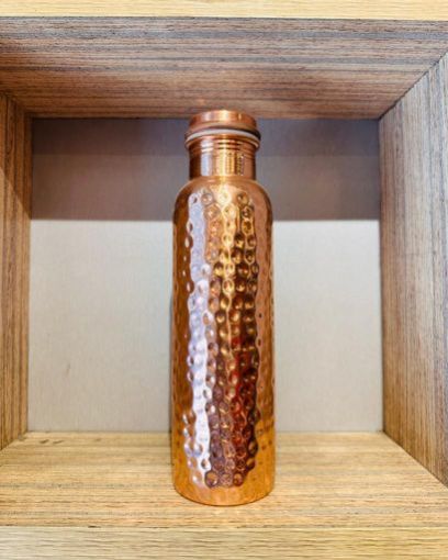 Round 900ml Hammered Copper Water Bottle, Packaging Type : Paper Box