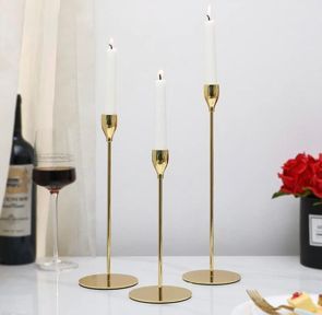Golden Round Brass Polished Metal Candle Stick Holder, for Table Centerpiece, Pattern : Plain