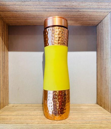 Silk Hammered Yellow Copper Bottle, for Water Storage, Capacity : 1000 ML