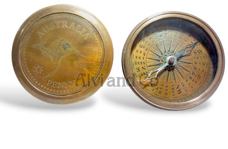 Personalized Brass Australia Penny Themed Pocket Compass - A Unique Gift From Alvi and Co