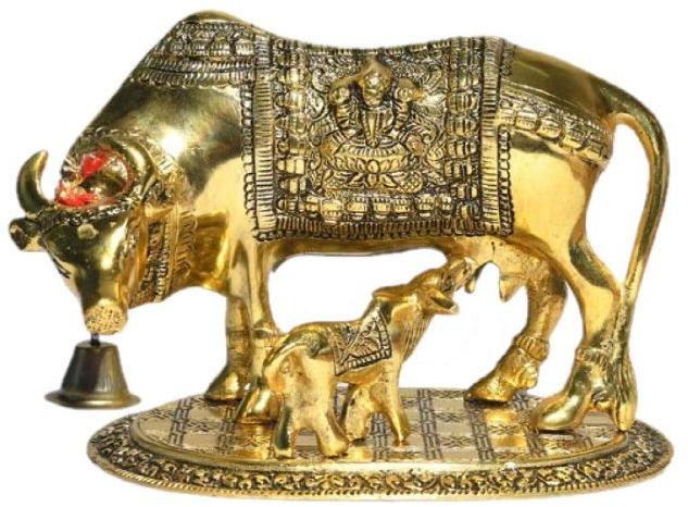 3 Inch Brass Kamdhenu Cow Statue With Calf