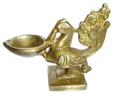 Polished Antique Brass Peacock Deepam, for Home Decor, Temple Decor, Color : Golden
