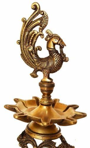 Golden 9 Inch Brass Bird Oil Lamp, for Home Decor, Temple Decor, Feature : Fine Finished