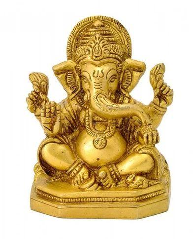 Golden Polished Brass Ganesha Statue, for Home, Temple, Packaging Type : Thermocol Box