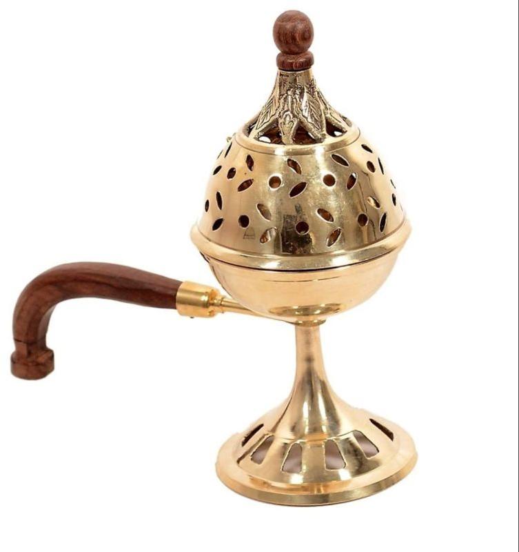 Brass Incense Burner with Wood Handle, for Home Decor, Temple Decor, Feature : Easy To Clean, Light Weight
