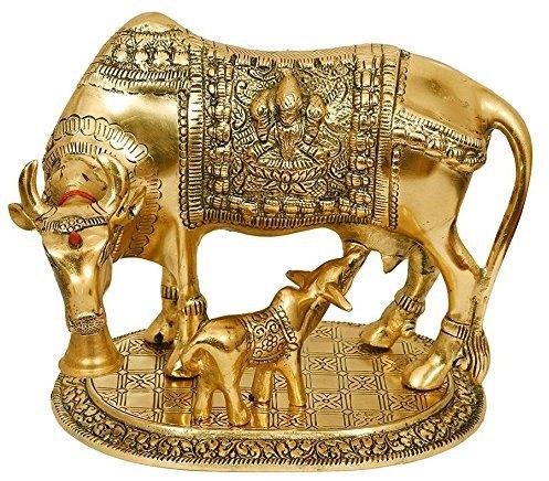 5.2 Inch Brass Kamdhenu Cow Statue With Calf