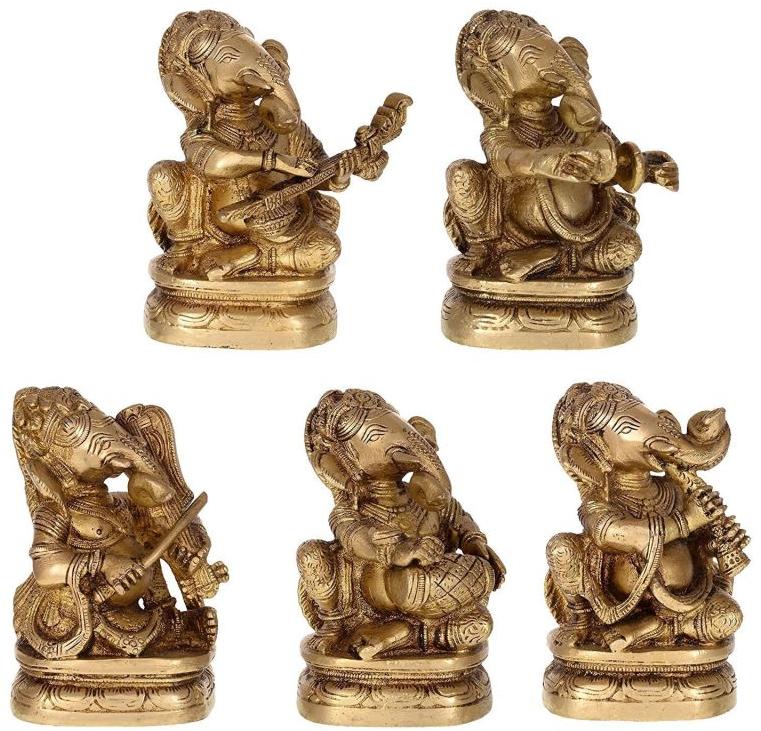 Golden Brass Lord Ganesha Musical Set, for Interior Decor, Packaging Type : Thermocol Box