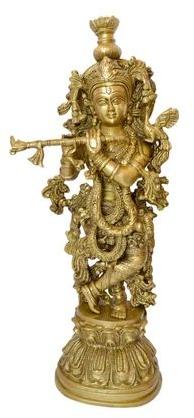 Antique Brass Murli Krishna Statue, for Temple, Home, Gifting, Packaging Type : Thermocol Box
