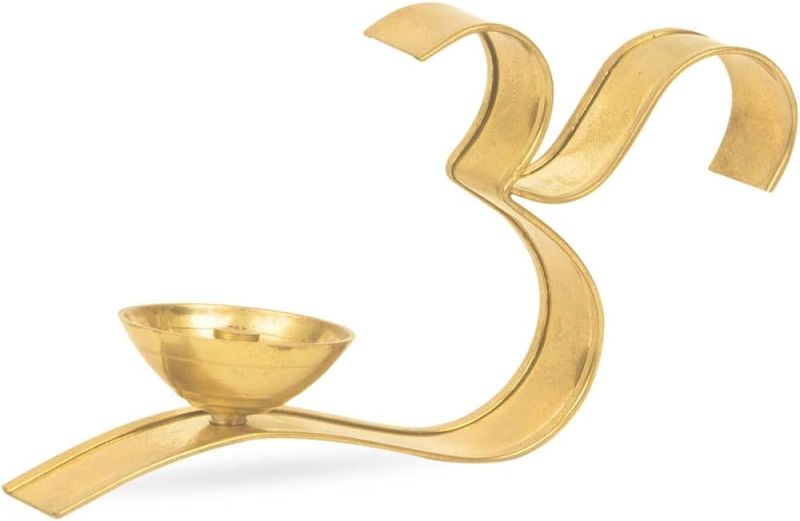 Brass Om Shape Oil Diya with Handle