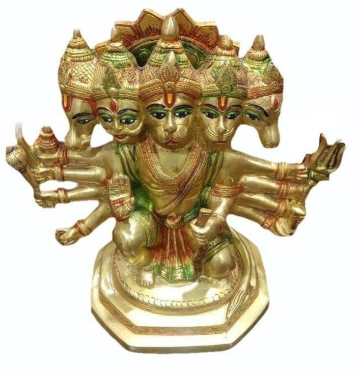 Golden 0.5Kg Brass Panchmukhi Hanuman Statue, for Interior Decor, Size : Small
