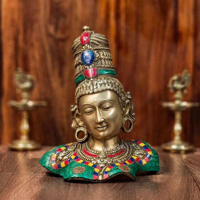 Brass Parvati Bust with Stone Work, for Interior Decor, Packaging Type : Carton Box