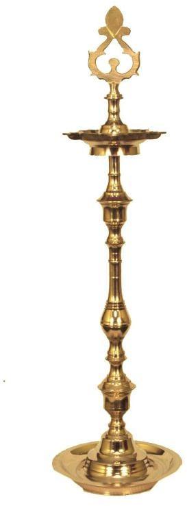 Golden Brass Plain Nachiarkoil Kuthu Vilakku, for Temple, Home, Feature : Fine Finish
