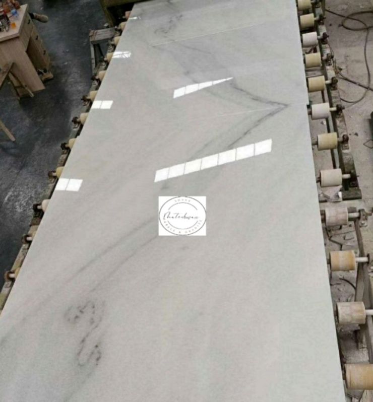 Square Polished Amba White Marble Slab, for Construction, Pattern : Plain