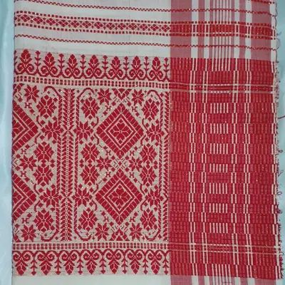 Red Printed Cotton Podmini Assamese Gamusa, Packaging Type : Packet