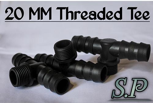 Plastic 20mm Threaded Tee, Color : Black