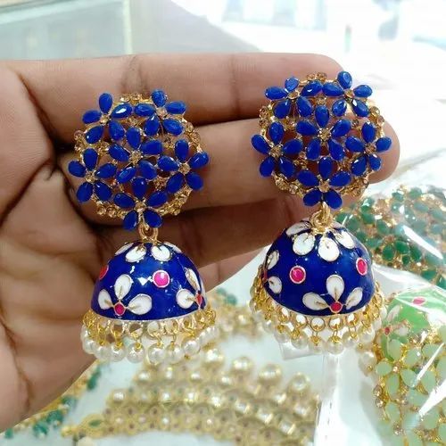 Meenakari Kundan Pearl Jhumka Earrings, Style : Traditional
