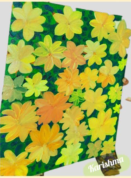 Multi Color Smiling Flowers Canvas Paintings, For Decoration, Style : Abstract