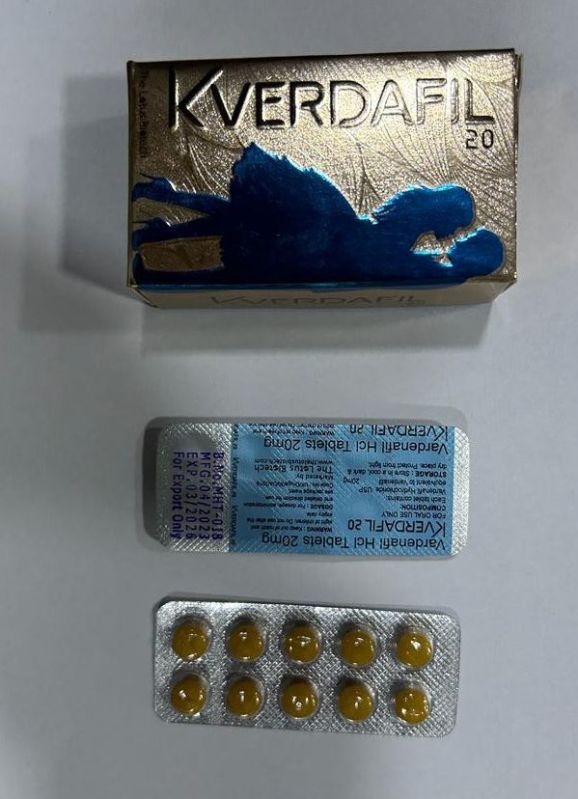 Kverdafil Vardenafil HCL 20mg Tablets, for Erectile Dysfunction, Packaging Type : Blister