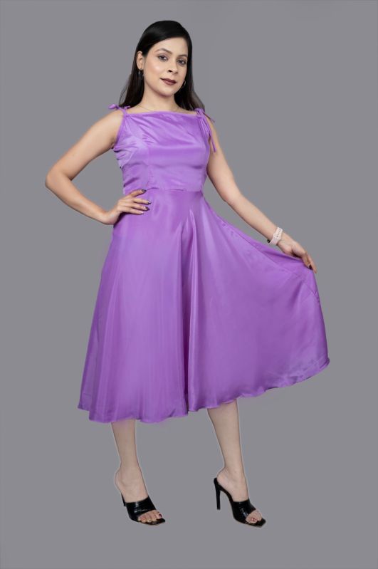 Slim Fit Sleeveless Ladies Purple One Piece Dress