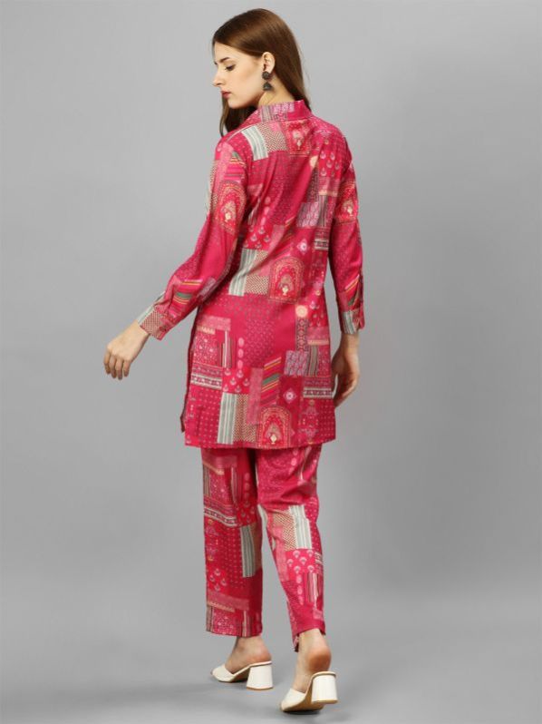 Ladies Pink Cotton Blend Digital Printed Co-Ord Set