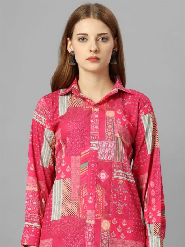 Ladies Pink Cotton Blend Digital Printed Co-Ord Set