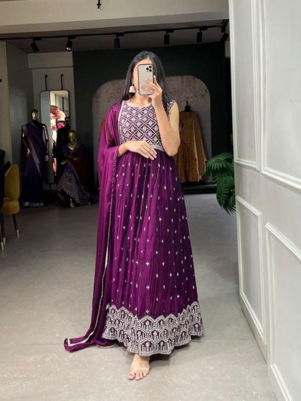 Crushed Rangoli Silk Gown Dress