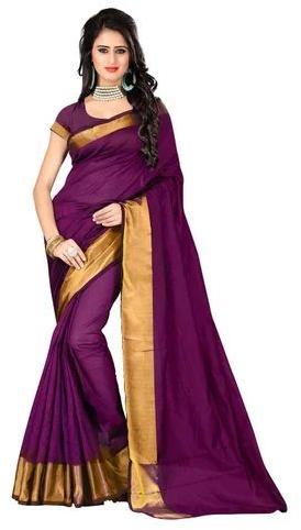 Multicolor Plain Cotton Silk Saree, for Easy Wash, Anti-Wrinkle, Age Group : Adults