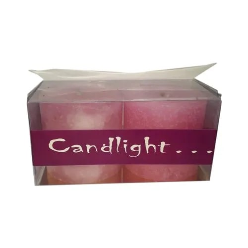 Pink Polished Paraffin Wax Circular Pillar Candle, for Gifting, Decoration, Size : 6 cmx6cm