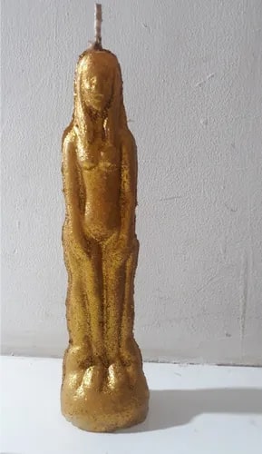 Golden Plain Polished Paraffin Wax Female Healing Candle, for Lighting, Candle Size : 7 Inch