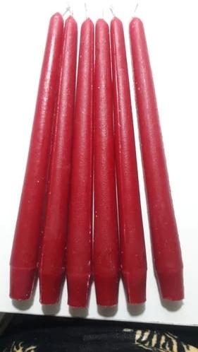 9.5 Inch Plain Polished Paraffin Wax Red Taper Candle, for Lighting, Shape : Round